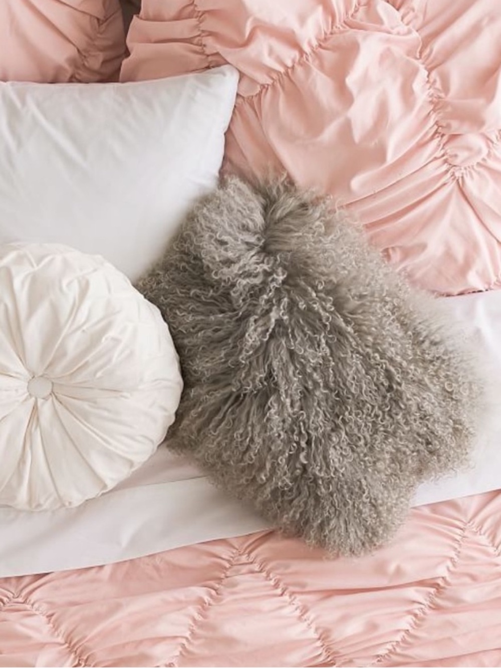 NWT Pottery Barn Teen Mongolian Fur Pillow Cover and Insert Grey Lamb